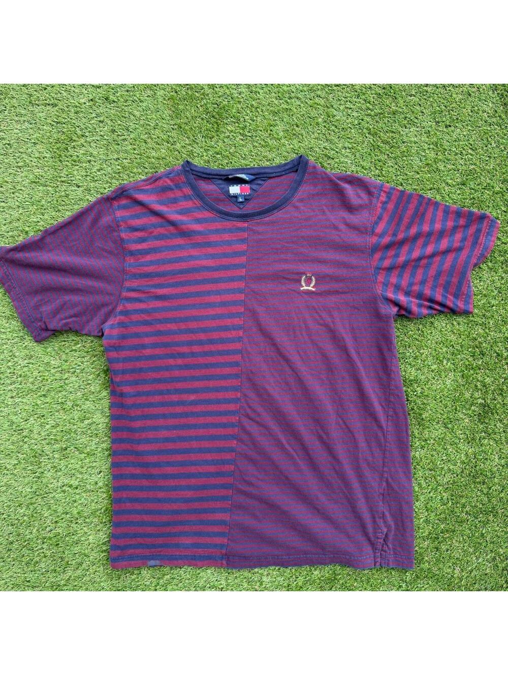 Vintage Tommy Hilfiger striped tee with the embroidered Crest logo - Mens L